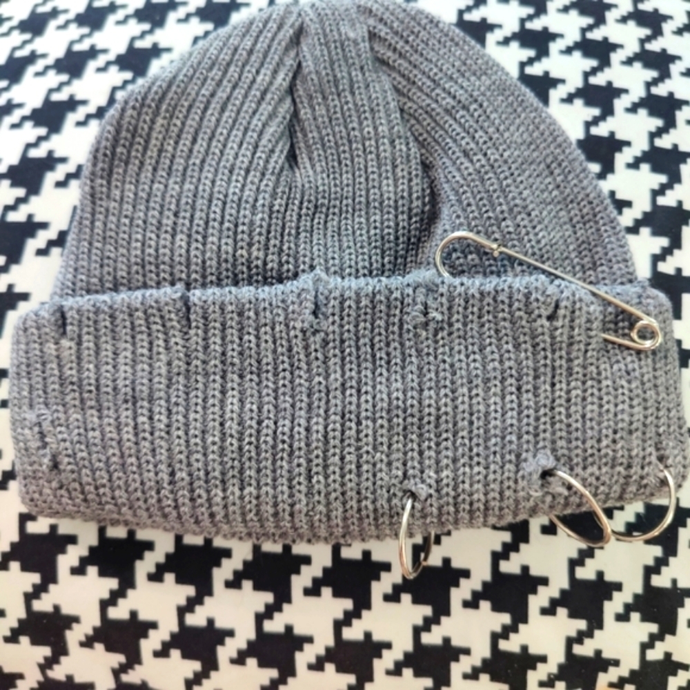 Dolls Kill grey pierced beanie